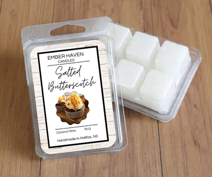 Salted butterscotch wax melt clamshell by Ember Haven Candles